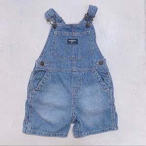 OshKosh B’Gosh railroad striped overall shorts